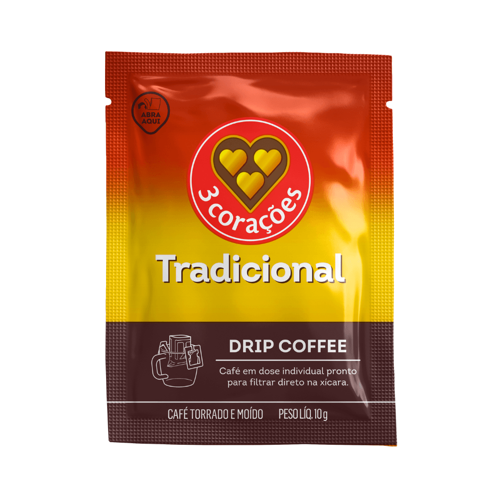 Café Em Sachê Torrado E Moído Drip Coffee Tradicional 3 Corações Envelope 10g